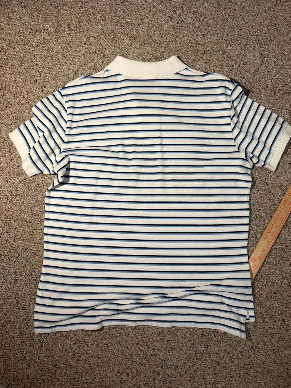 Polo Ralph Lauren Mens Vintage‎ Striped Pique Polo Shirt XL White Blue